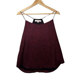 LOFT Ann Taylor Women Burgundy Black Leaf Print Racerback Camisole Tank Top S